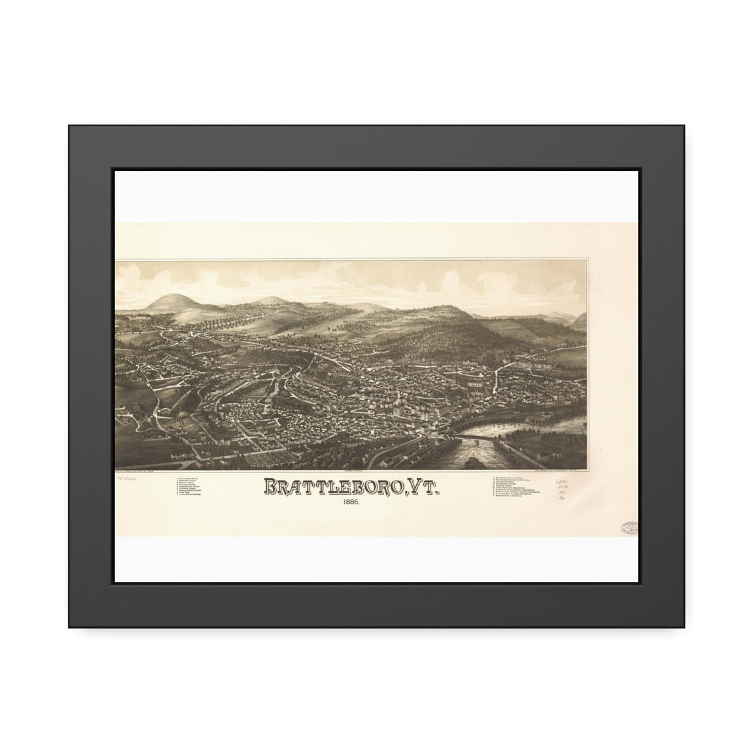Brattleboro, Vermont 1886 — Framed Bird's-Eye View Map