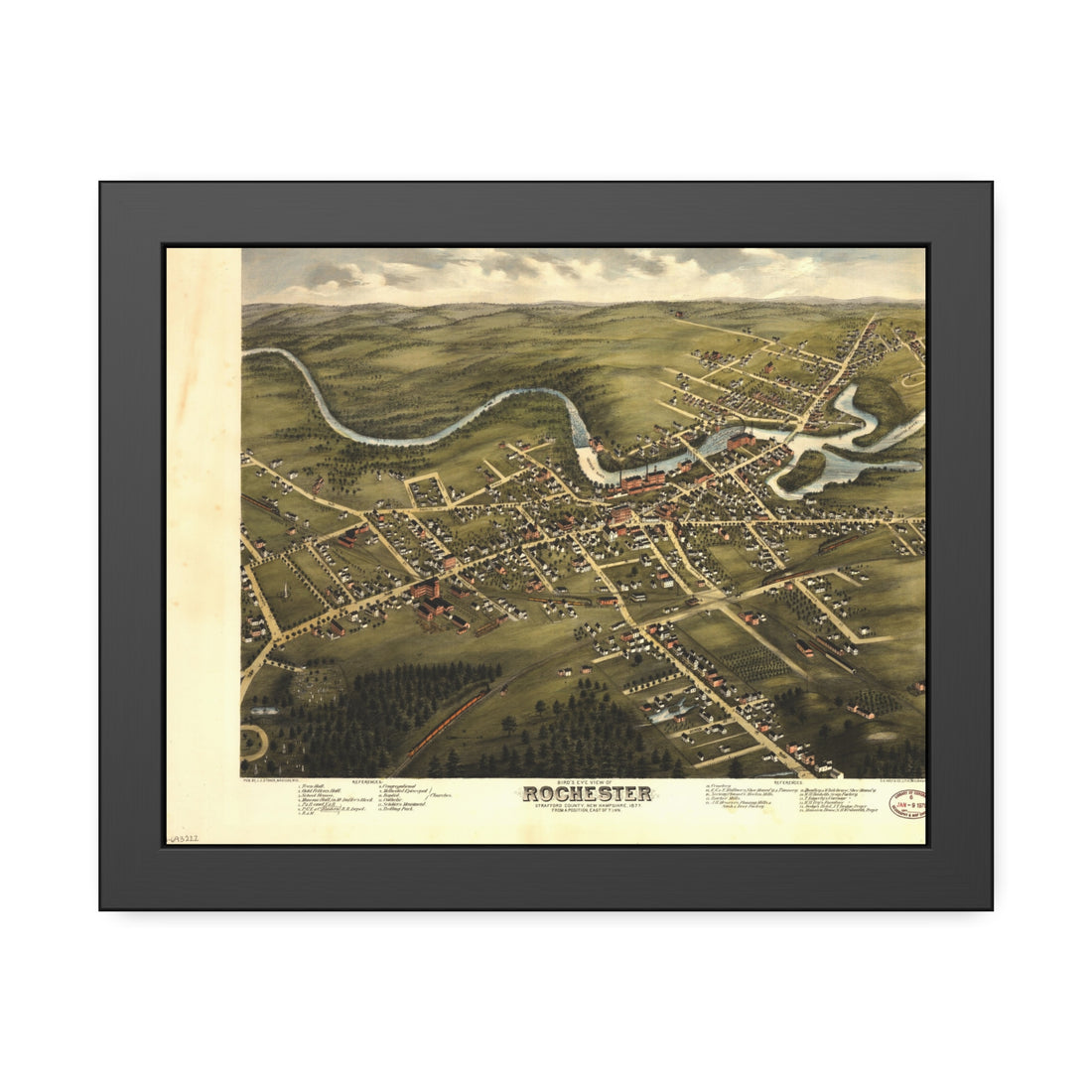 Rochester, New Hampshire 1877 — Framed Bird's-Eye View Map