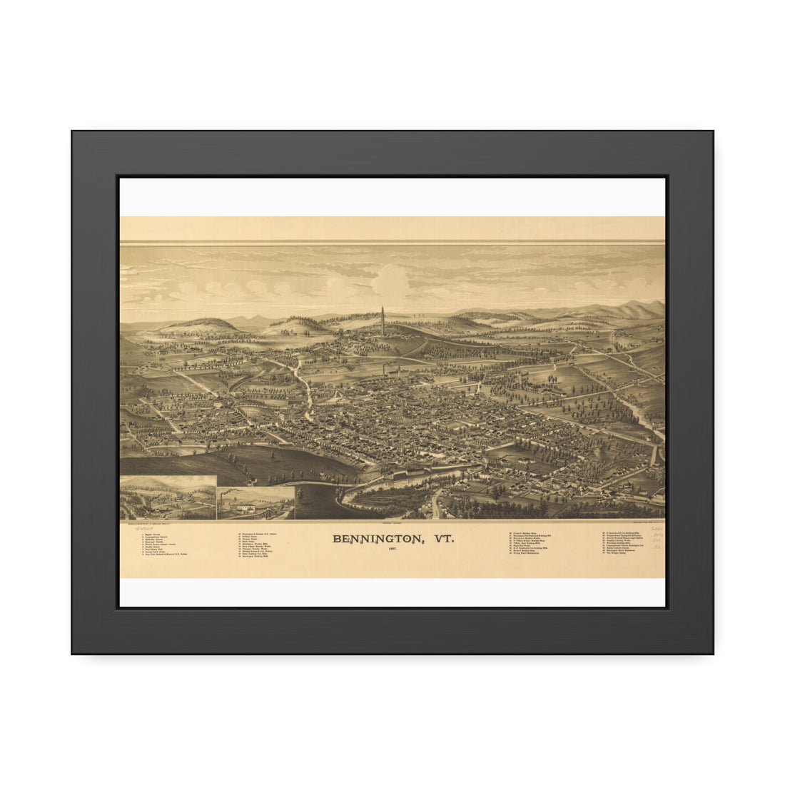 Bennington, Vermont 1887 — Framed Bird's-Eye View Map
