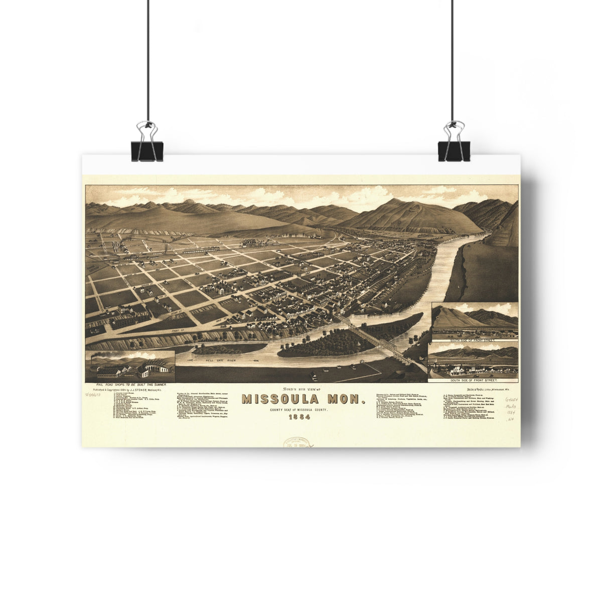 Missoula, Montana 1884 — Bird's-Eye View Map Print