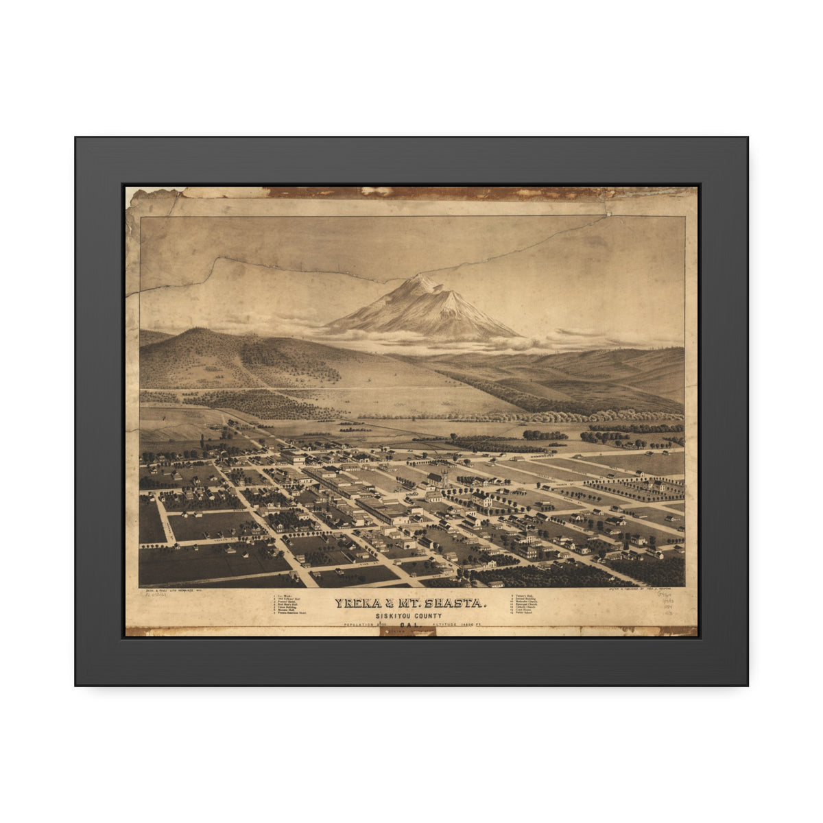 Yreka, California 1884 — Framed Bird's-Eye View Map
