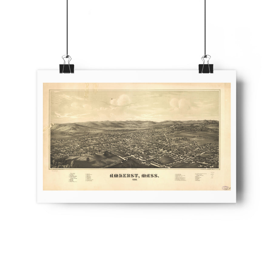 Amherst, Massachusetts 1886 — Bird's-Eye View Map Print