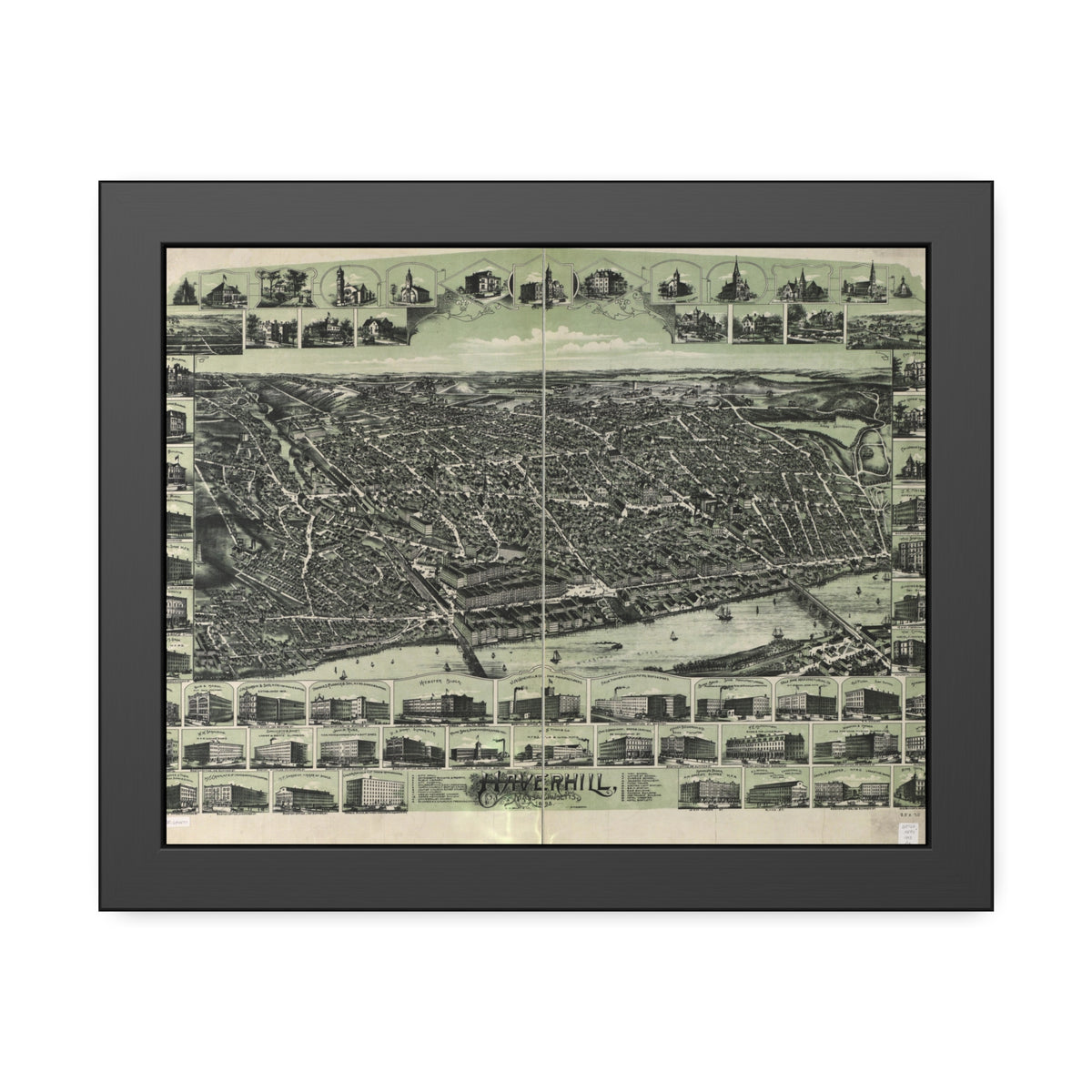 Haverhill, Massachusetts 1893 — Framed Bird's-Eye View Map
