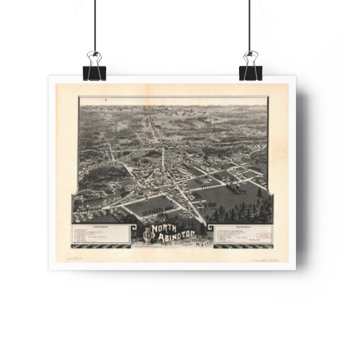 Abington, Massachusetts 1885 — Bird's-Eye View Map Print