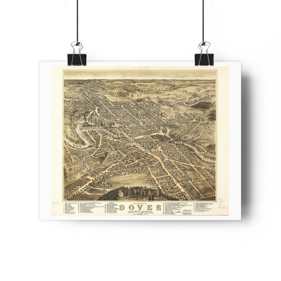 Dover, New Hampshire 1877 — Bird's-Eye View Map Print