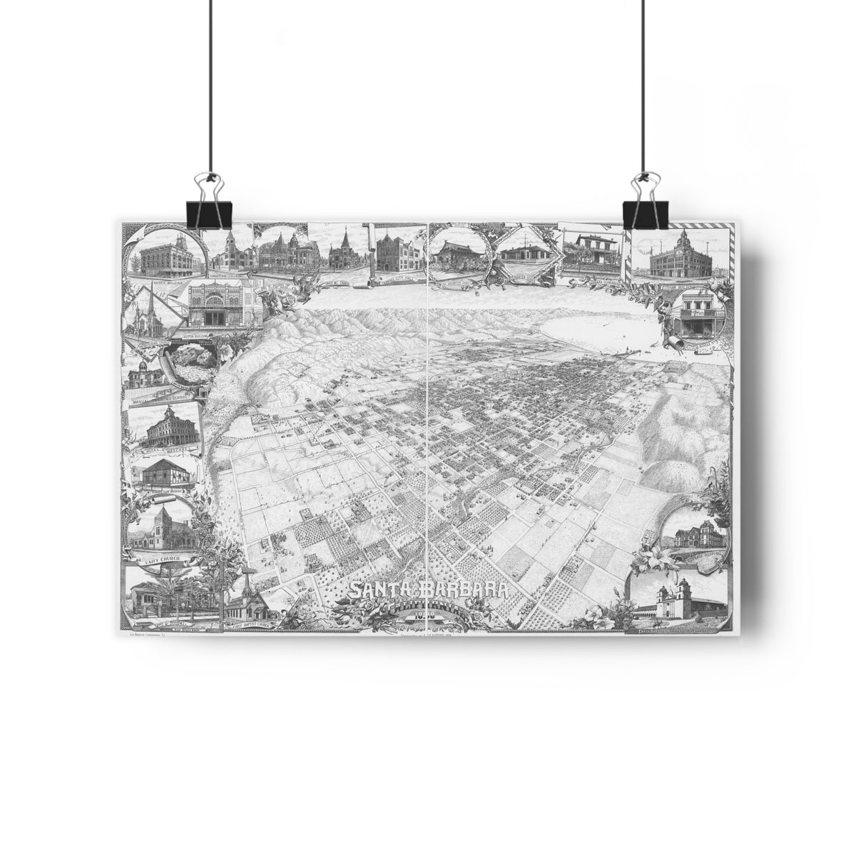 Santa Barbara, California 1898 — Bird's-Eye View Map Print