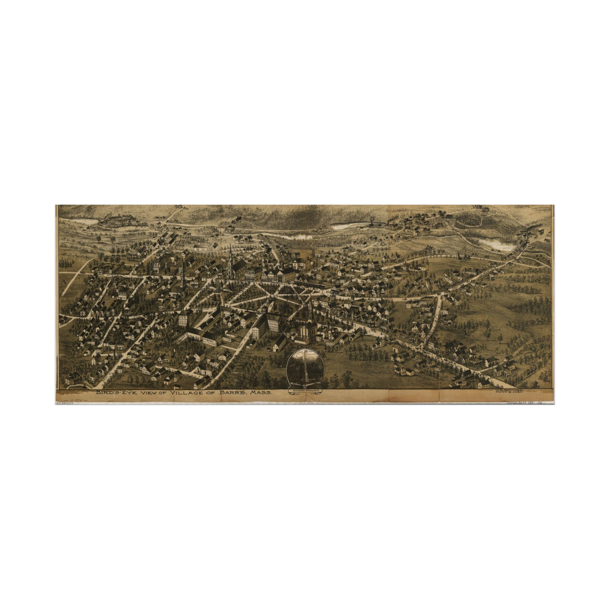 Barre, Massachusetts 1890 — Bird's-Eye View Map Print