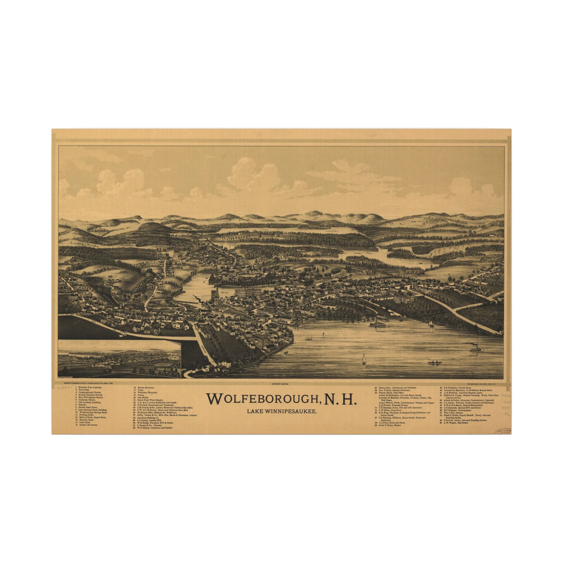 Wolfeboro, New Hampshire 1889 — Bird's-Eye View Map on Canvas