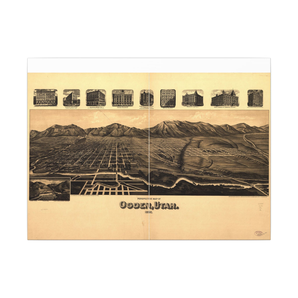 Ogden, Utah 1890 — Bird's-Eye View Map on Canvas