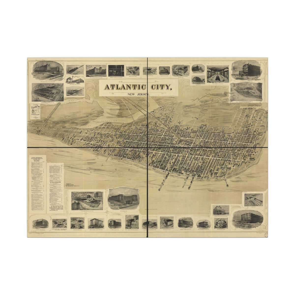 Atlantic City, New Jersey 1900 — Bird's-Eye View Map on Canvas