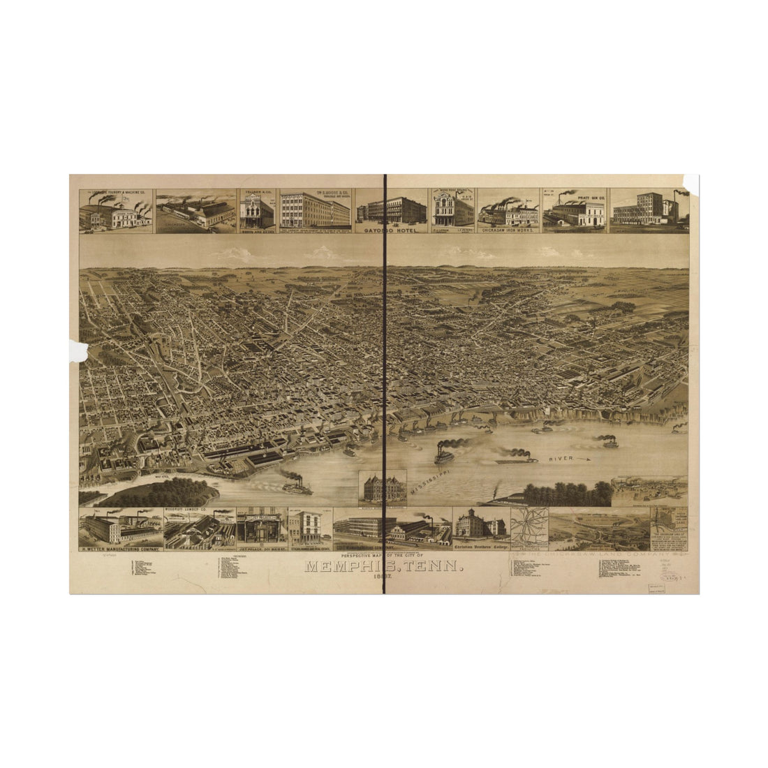 Memphis, Tennessee 1887 — Bird's-Eye View Map Print