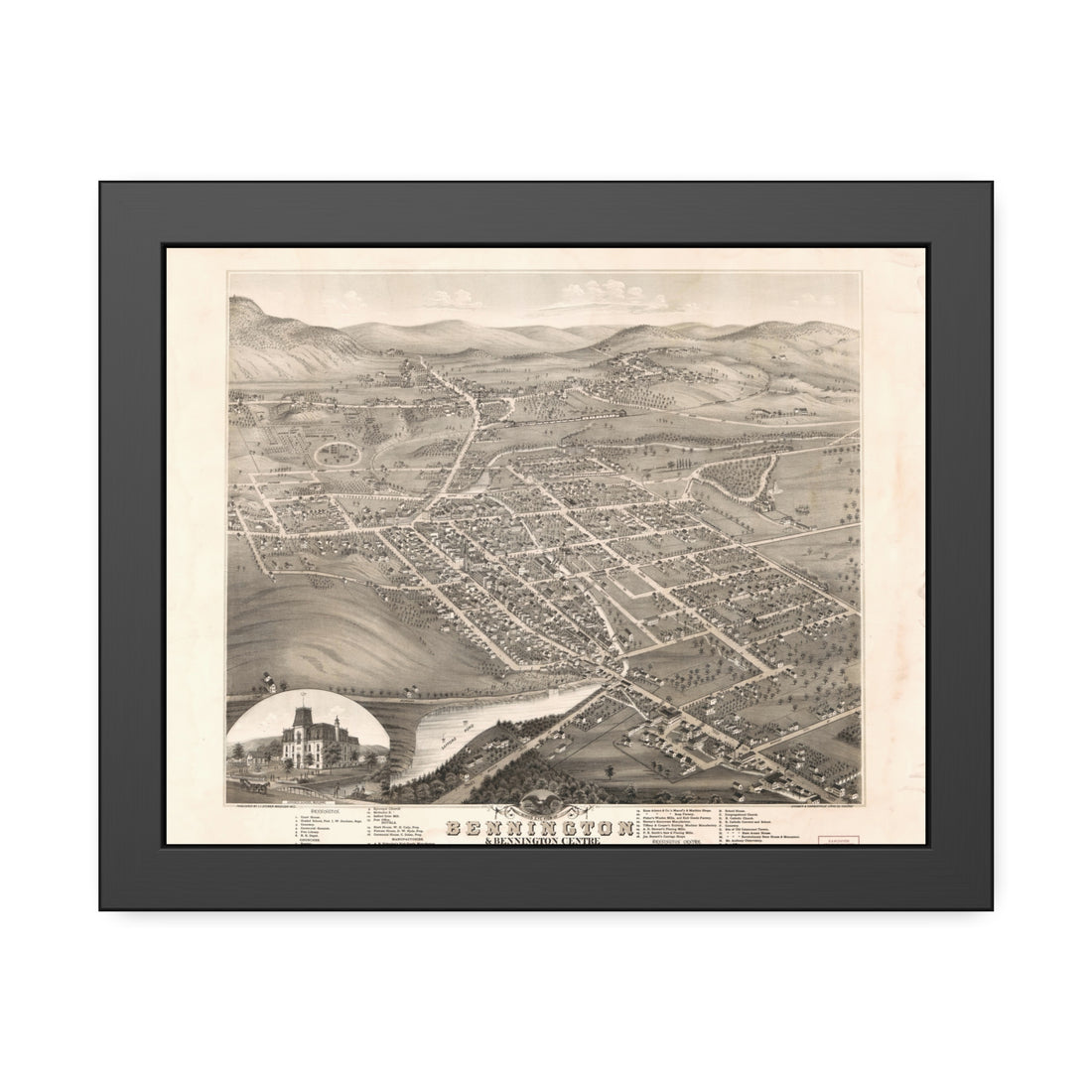 Bennington, Vermont 1877 — Framed Bird's-Eye View Map