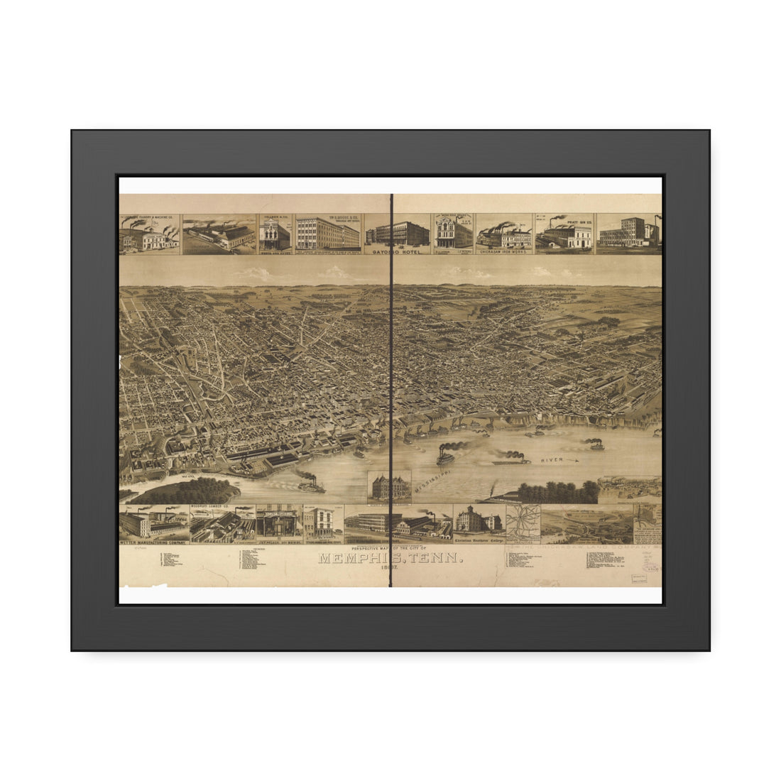 Memphis, Tennessee 1887 — Framed Bird's-Eye View Map