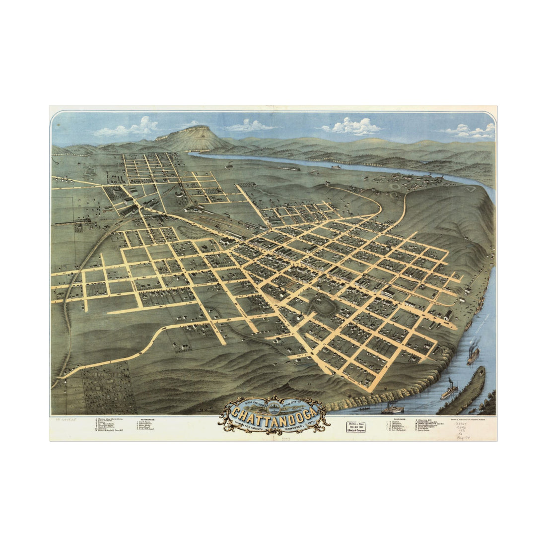 Chattanooga, Tennessee 1871 — Bird's-Eye View Map Print
