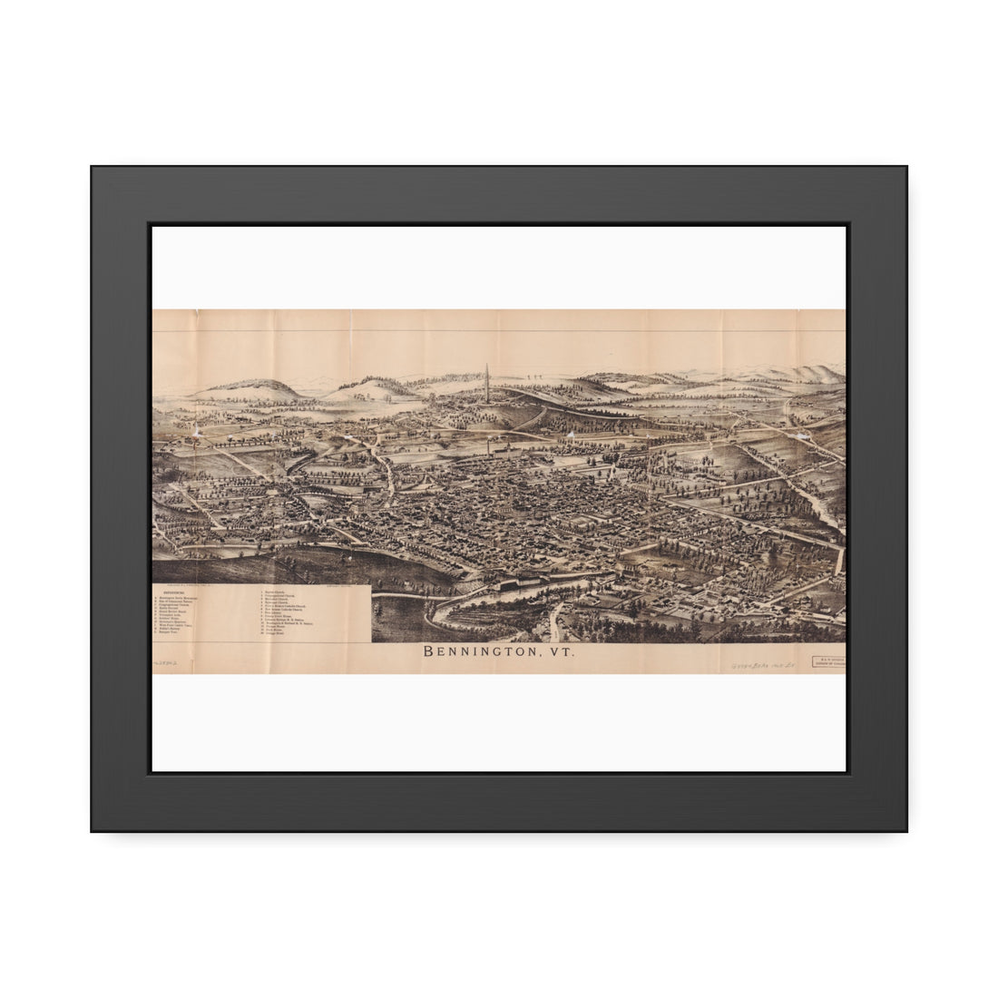 Bennington, Vermont 1905 — Framed Bird's-Eye View Map