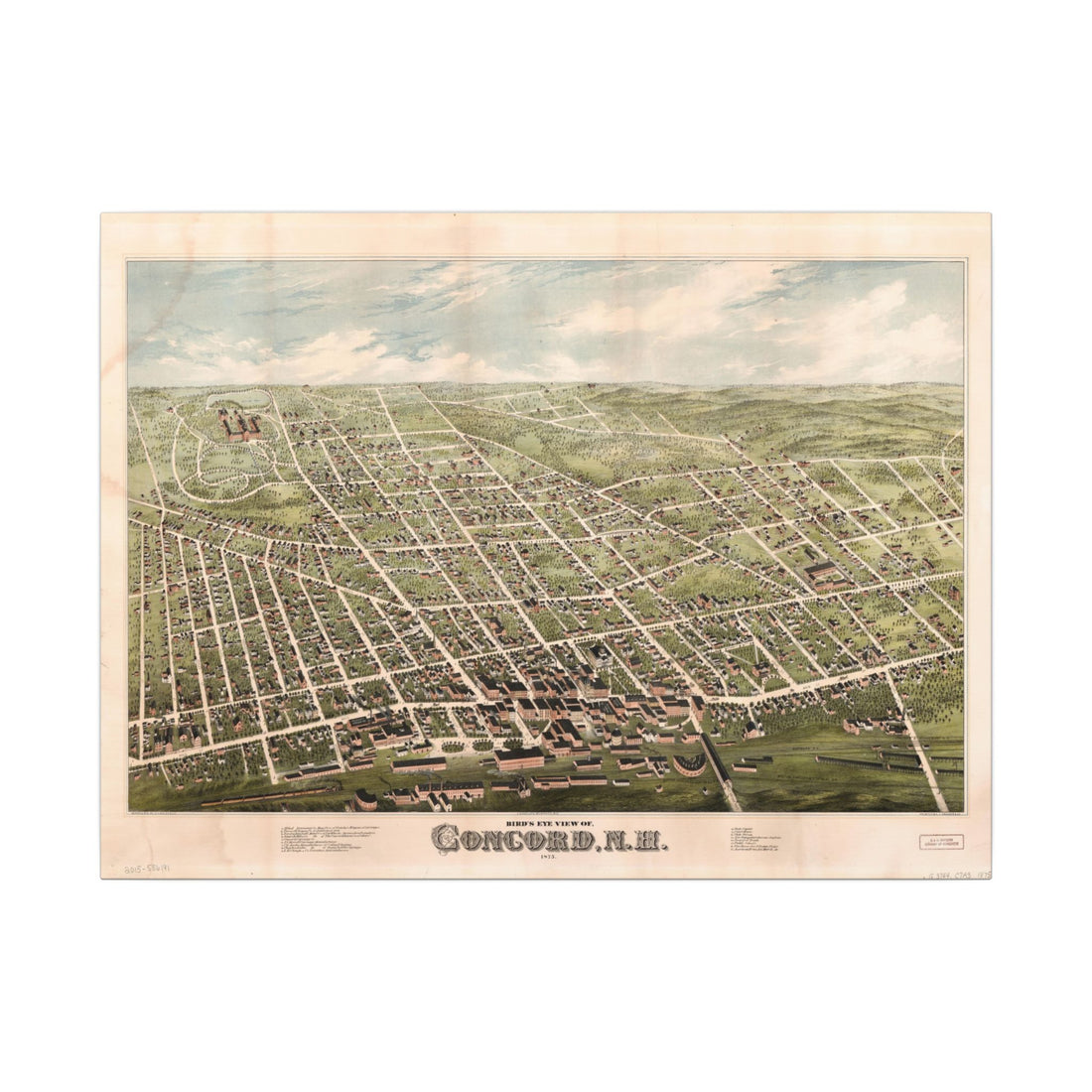 Concord, New Hampshire 1875 — Bird's-Eye View Map on Canvas