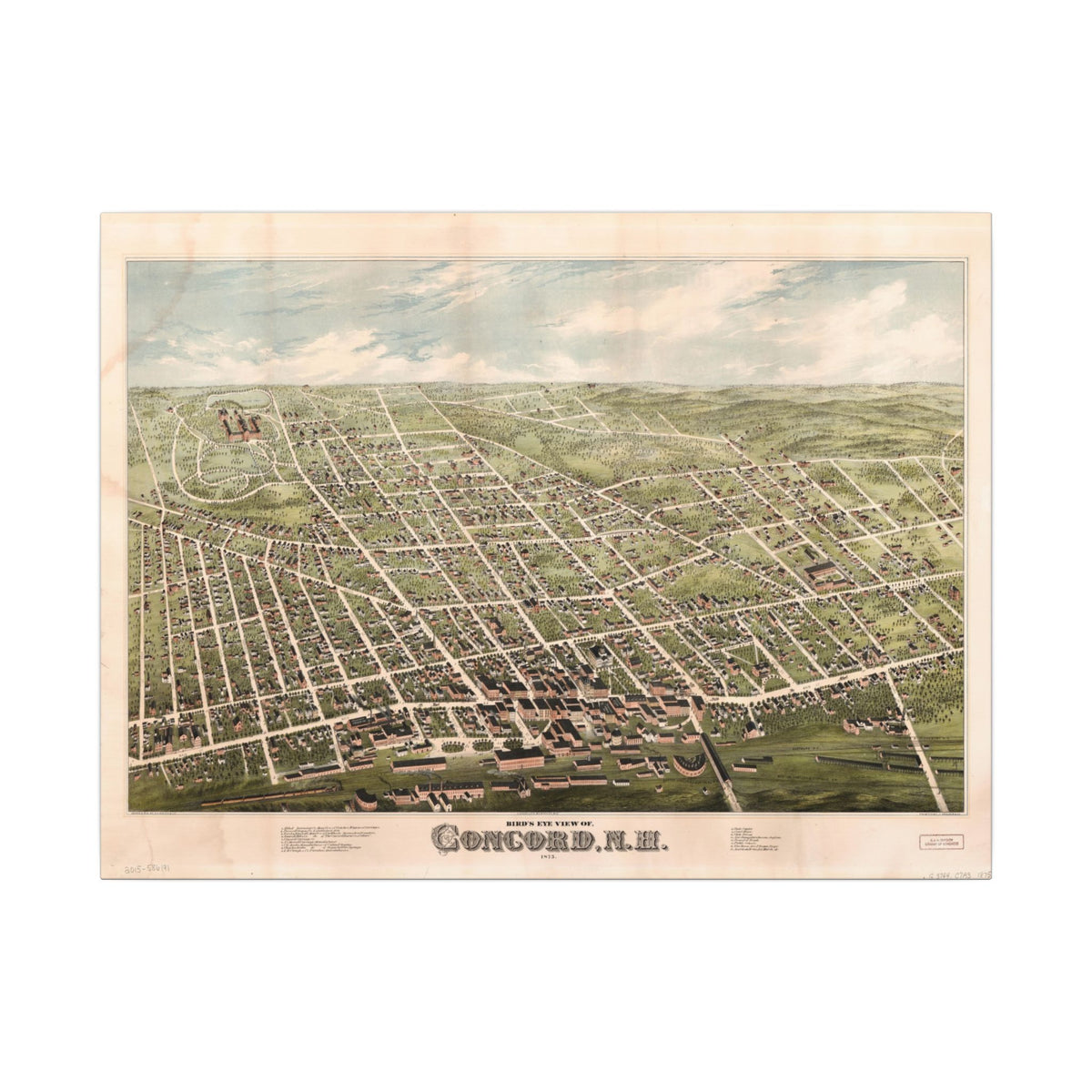 Concord, New Hampshire 1875 — Bird's-Eye View Map on Canvas