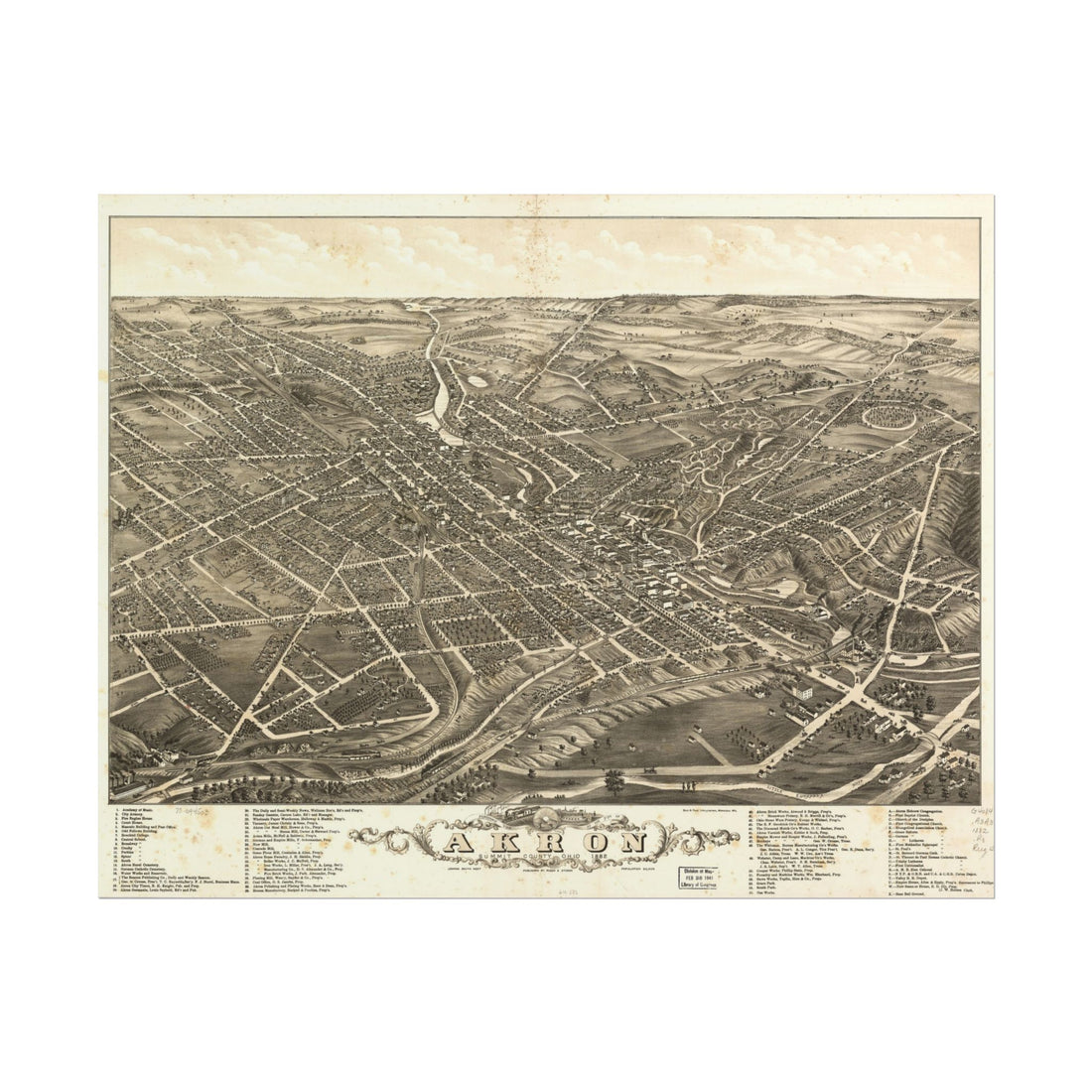 Akron, Ohio 1882 — Bird's-Eye View Map Print