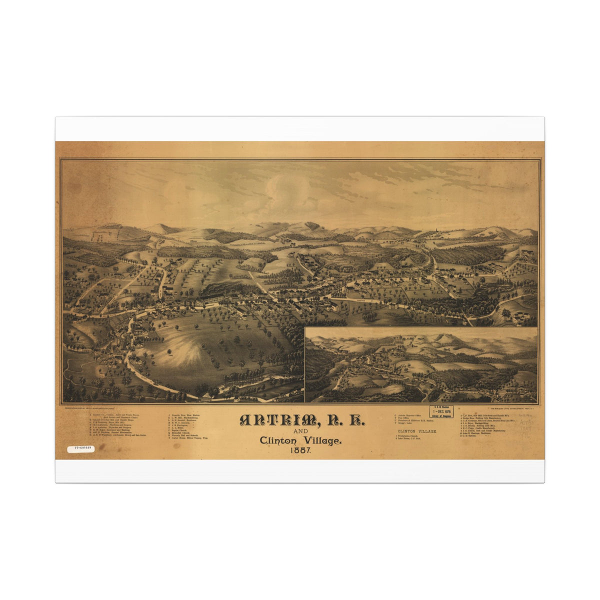 Antrim, New Hampshire 1887 — Bird's-Eye View Map on Canvas