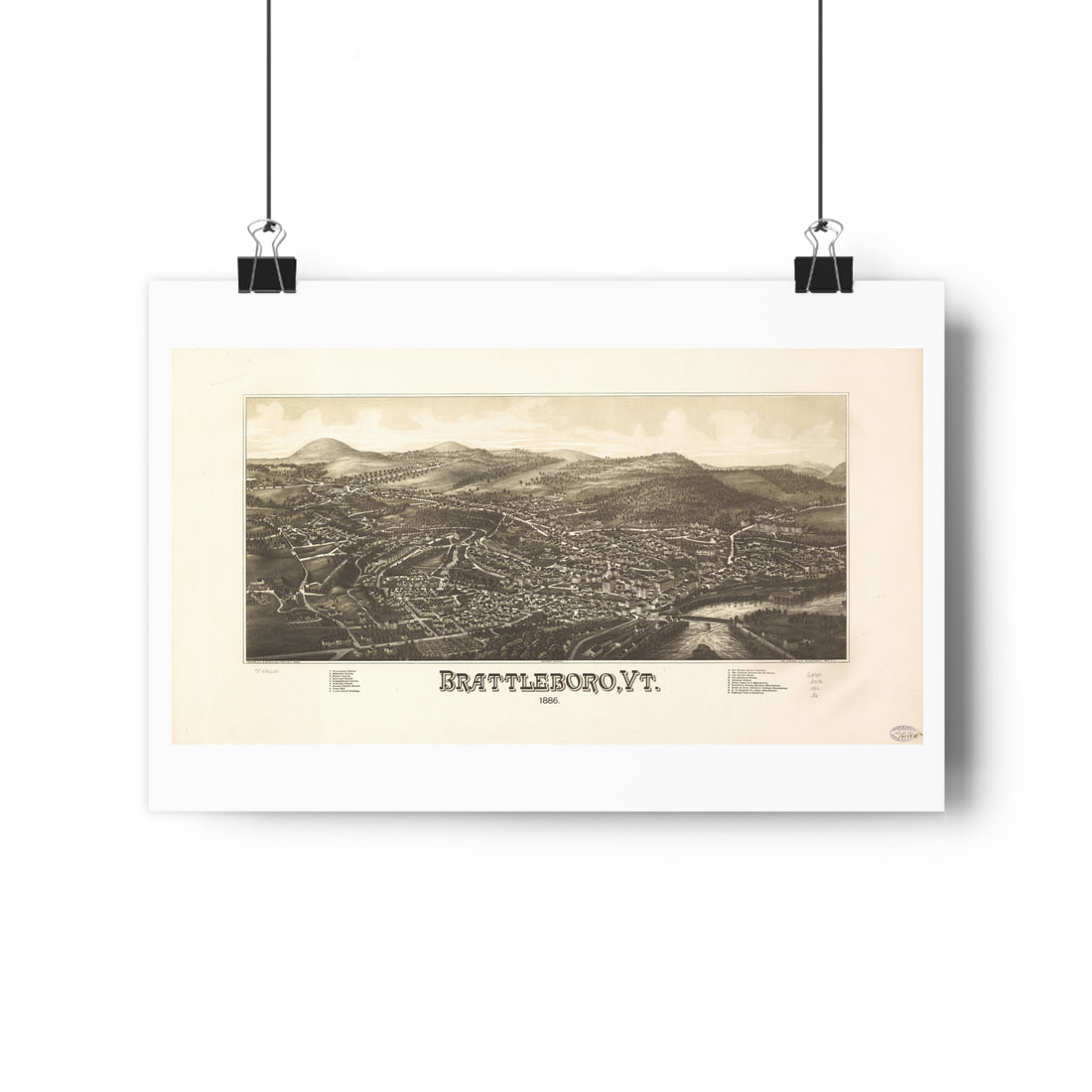Brattleboro, Vermont 1886 — Bird's-Eye View Map Print
