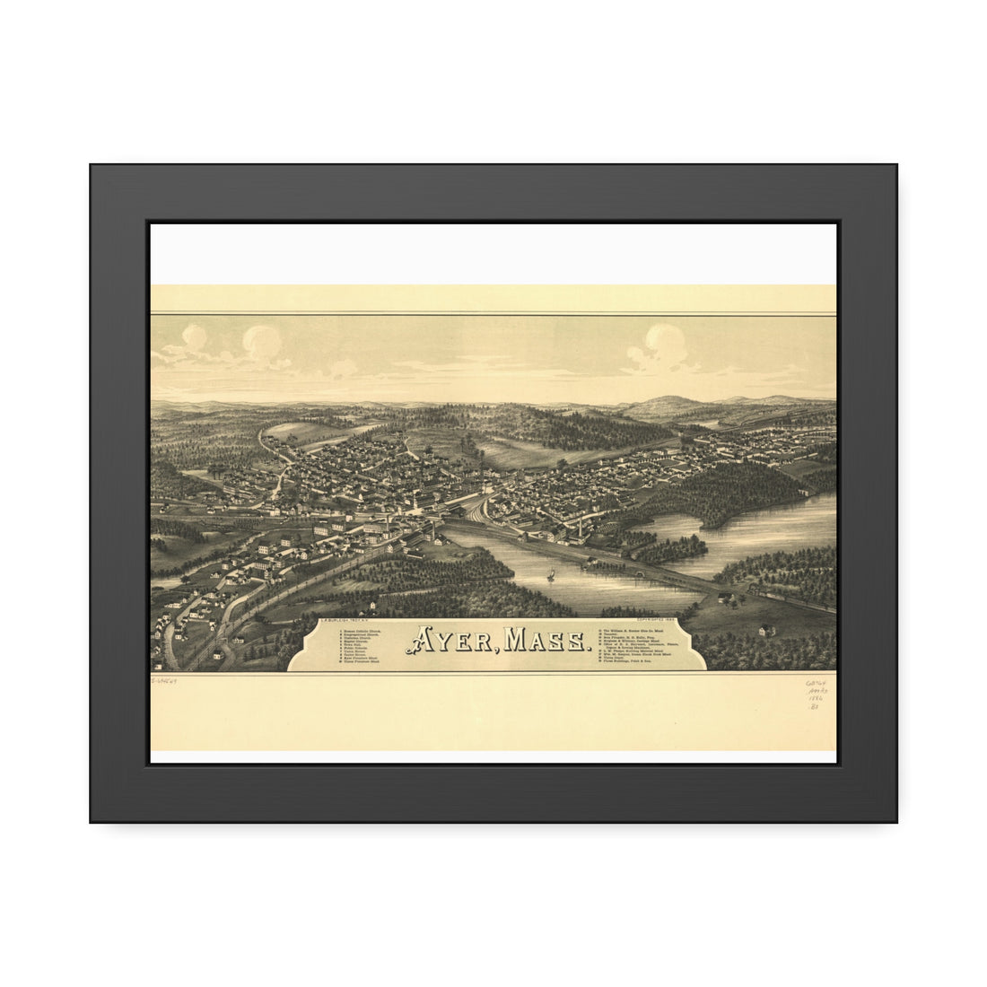 Ayer, Massachusetts 1886 — Framed Bird's-Eye View Map