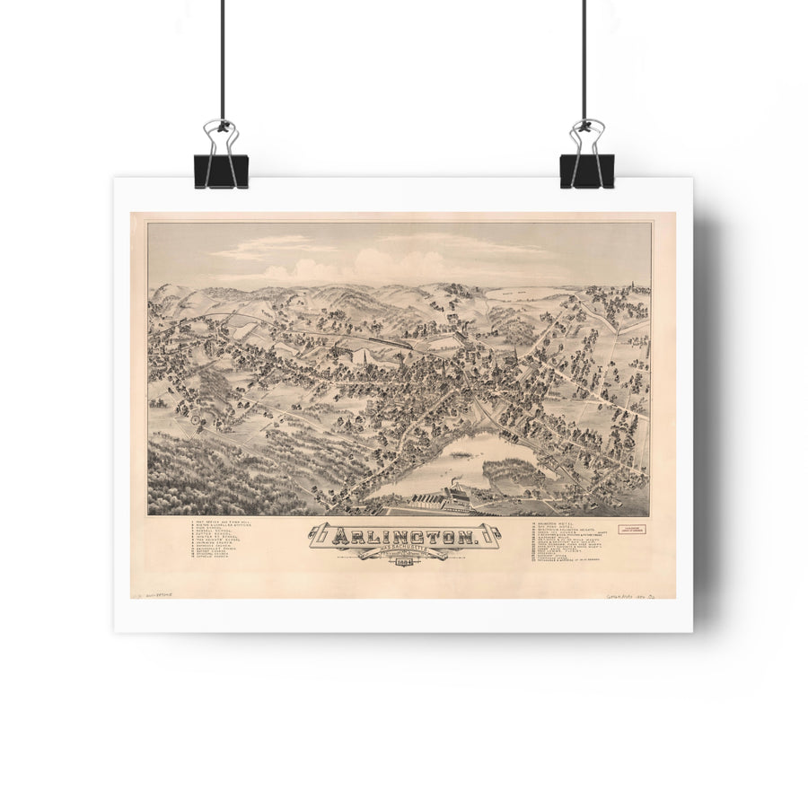 Arlington, Massachusetts 1884 — Bird's-Eye View Map Print