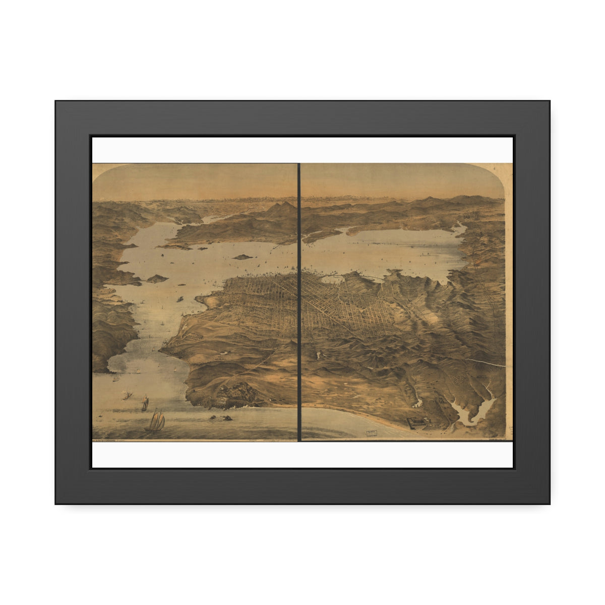 San Francisco, California 1868 — Framed Bird's-Eye View Map