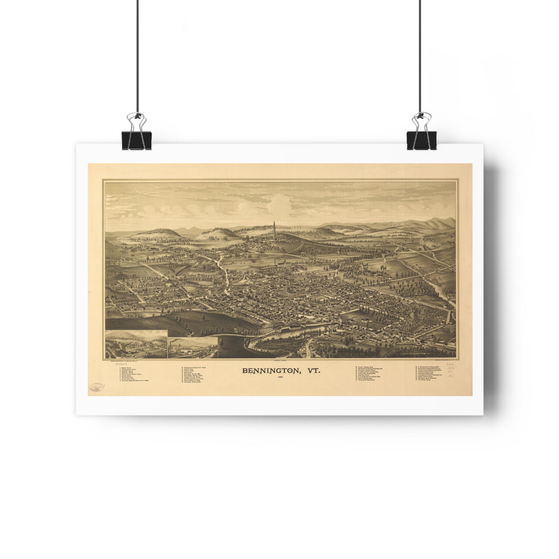 Bennington, Vermont 1887 — Bird's-Eye View Map Print