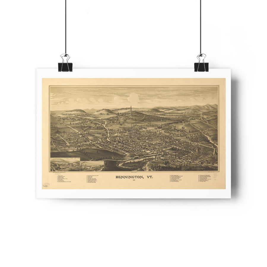 Bennington, Vermont 1887 — Bird's-Eye View Map Print