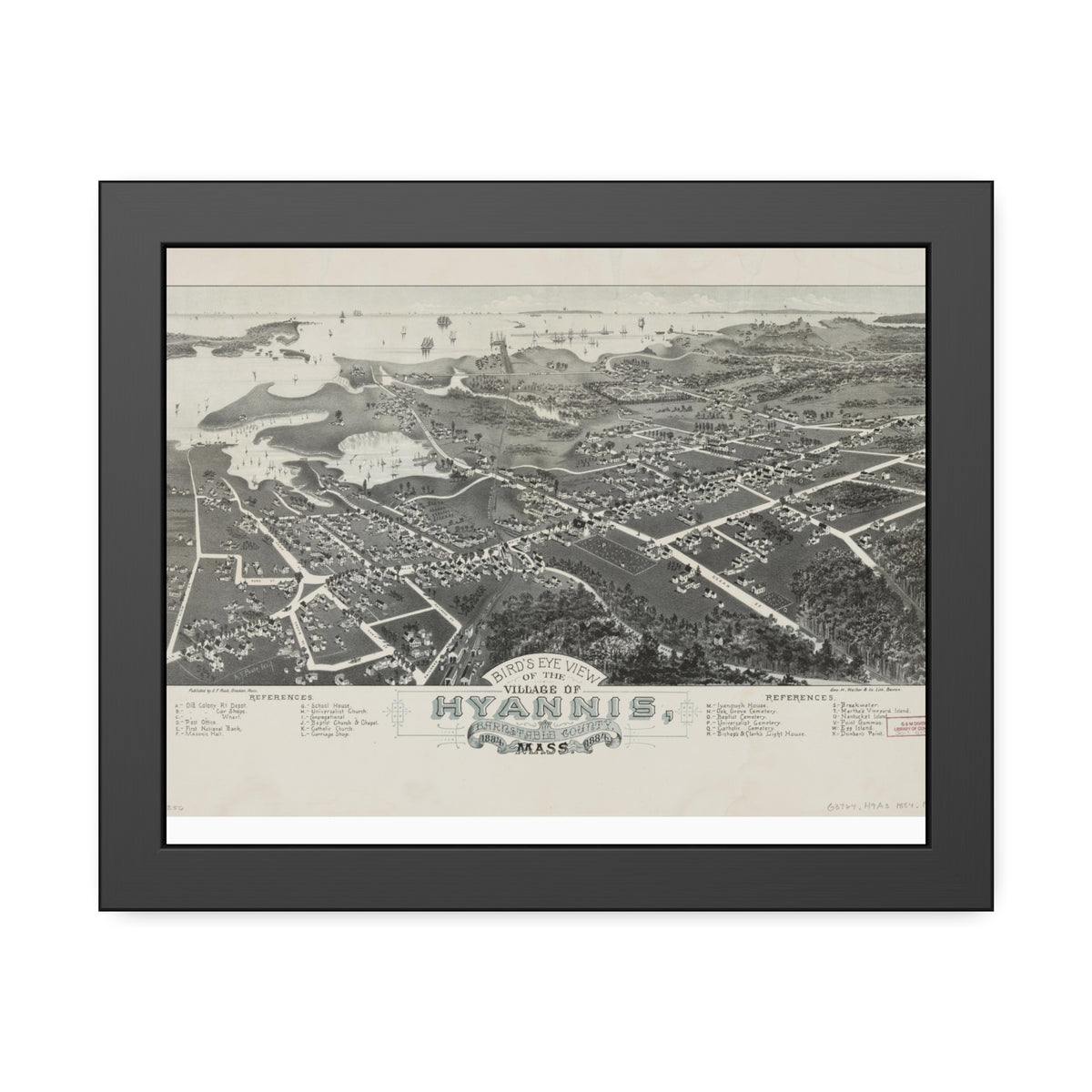 Hyannis, Massachusetts 1884 — Framed Bird's-Eye View Map