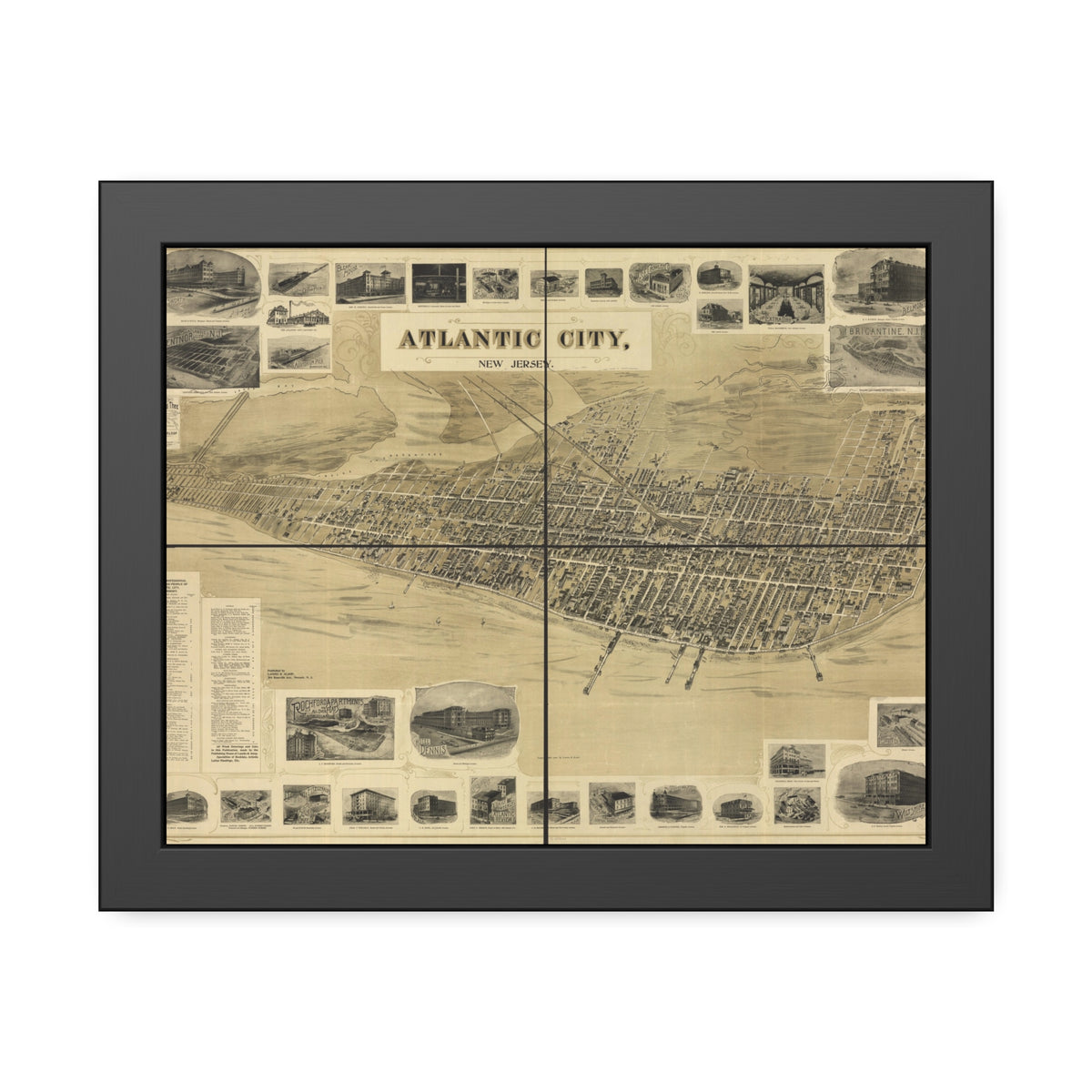 Atlantic City, New Jersey 1900 — Framed Bird's-Eye View Map