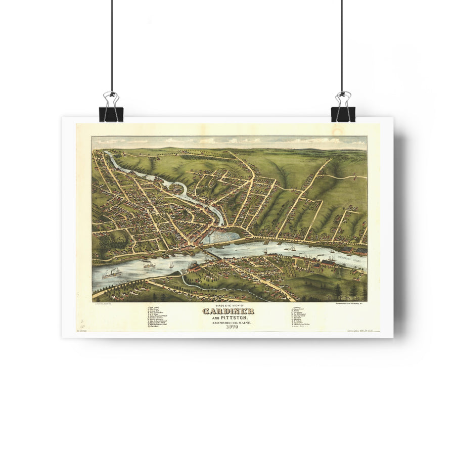 Gardiner, Maine 1878 — Bird's-Eye View Map Print