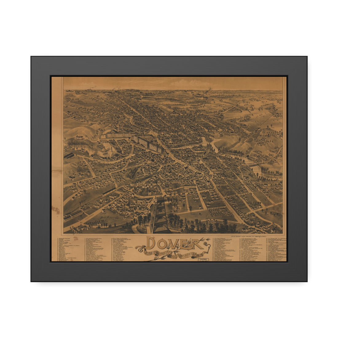 Dover, New Hampshire 1888 — Framed Bird's-Eye View Map