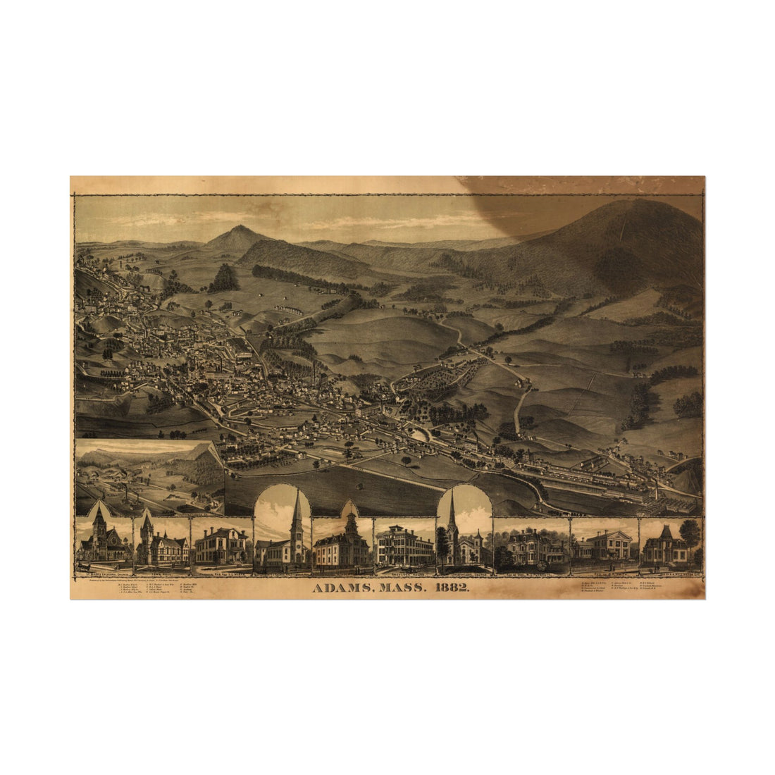 Adams, Massachusetts 1882 — Bird's-Eye View Map Print