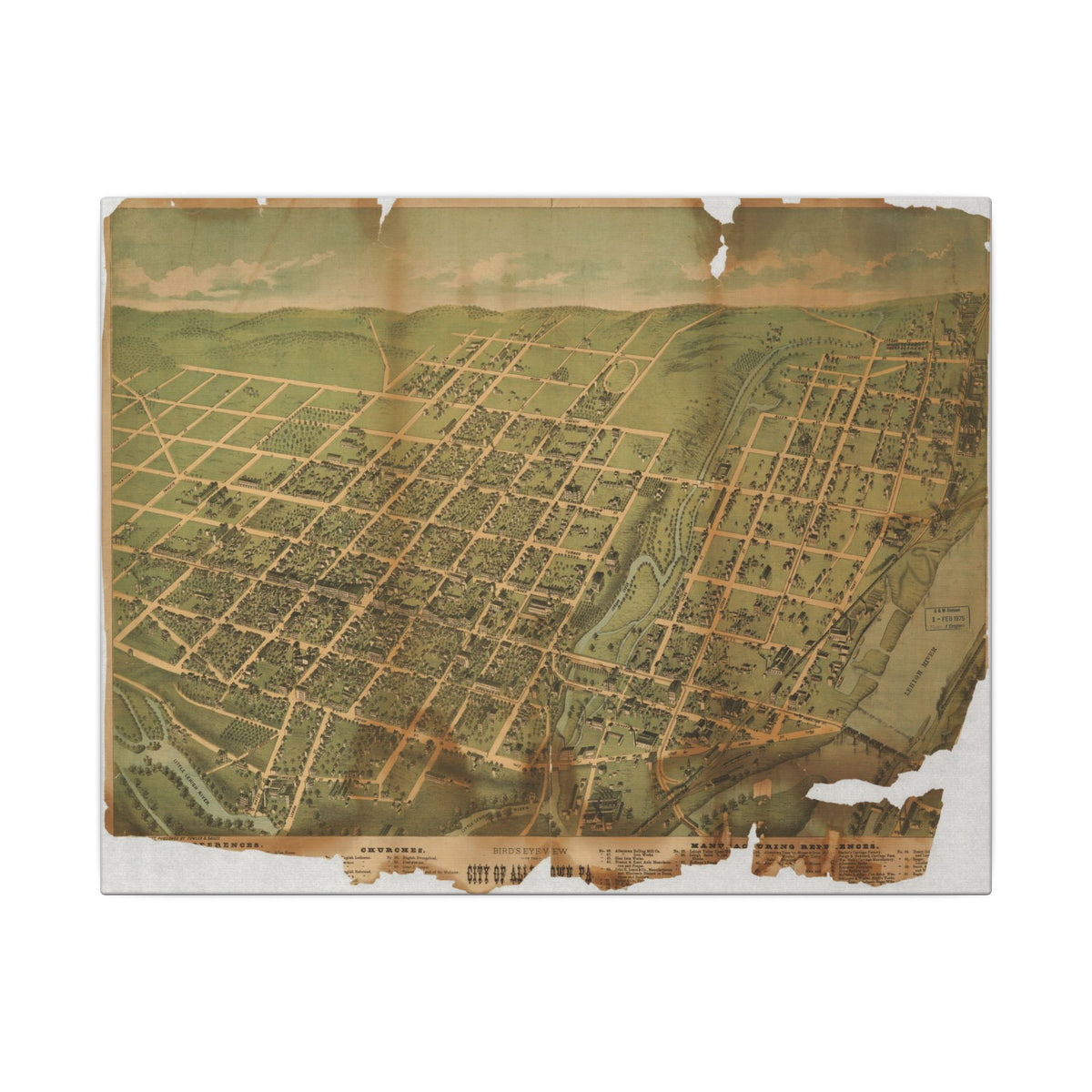 Allentown, Pennsylvania 1879 — Bird's-Eye View Map on Canvas
