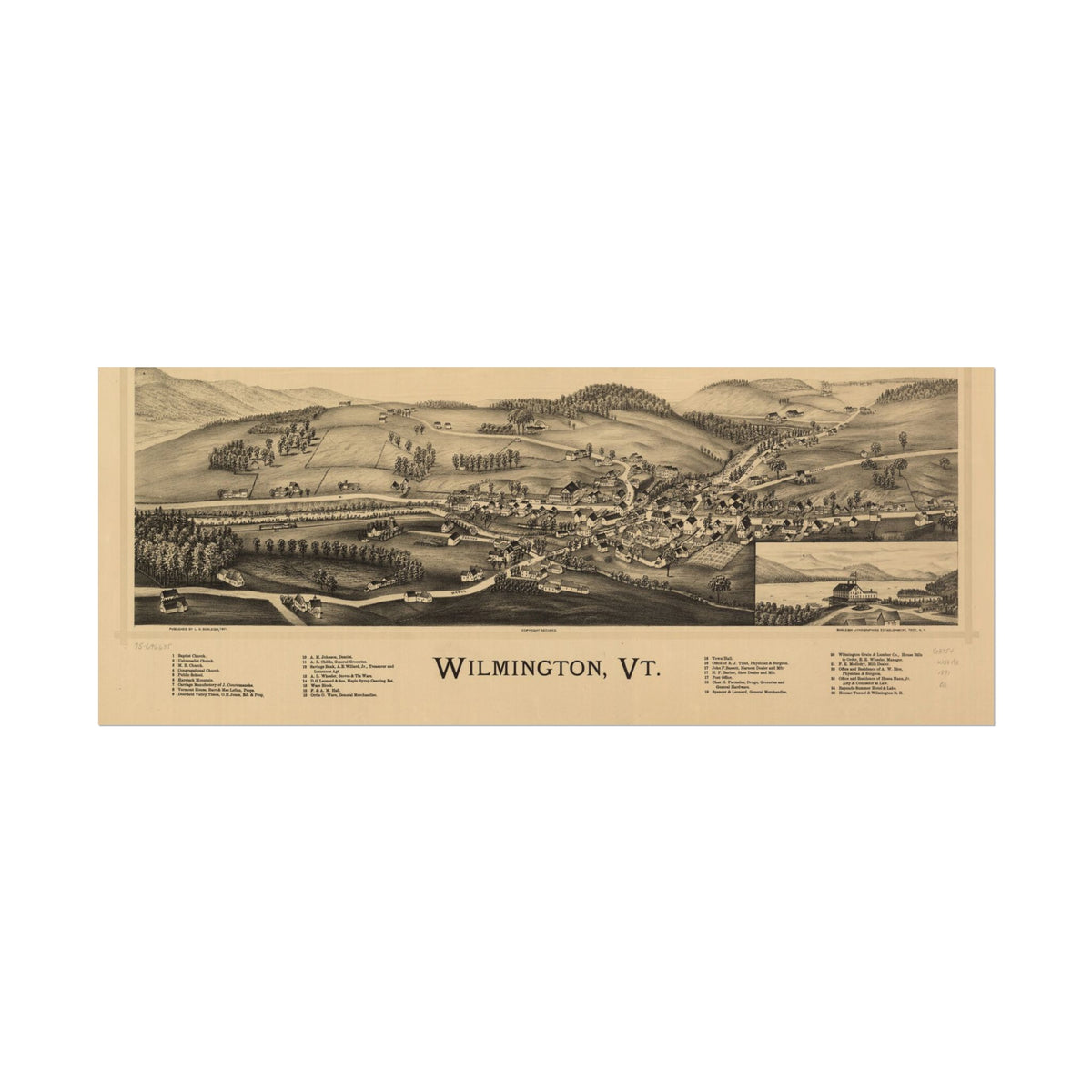 Wilmington, Vermont 1891 — Bird's-Eye View Map Print