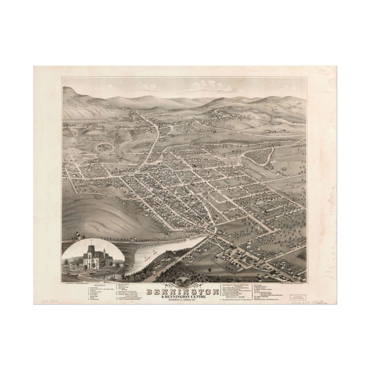 Bennington, Vermont 1877 — Bird's-Eye View Map Print