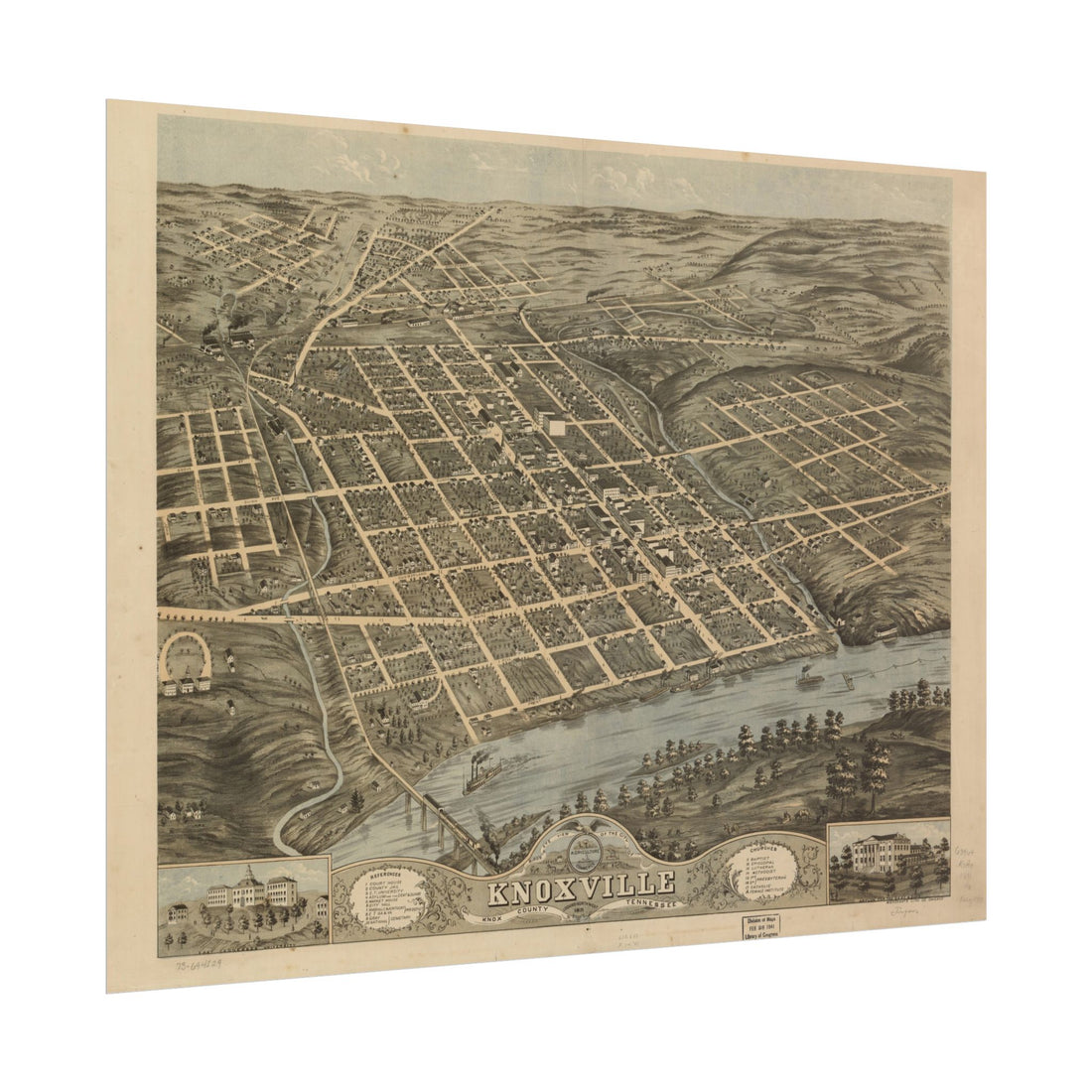 Knoxville, Tennessee 1871 — Bird's-Eye View Map Print