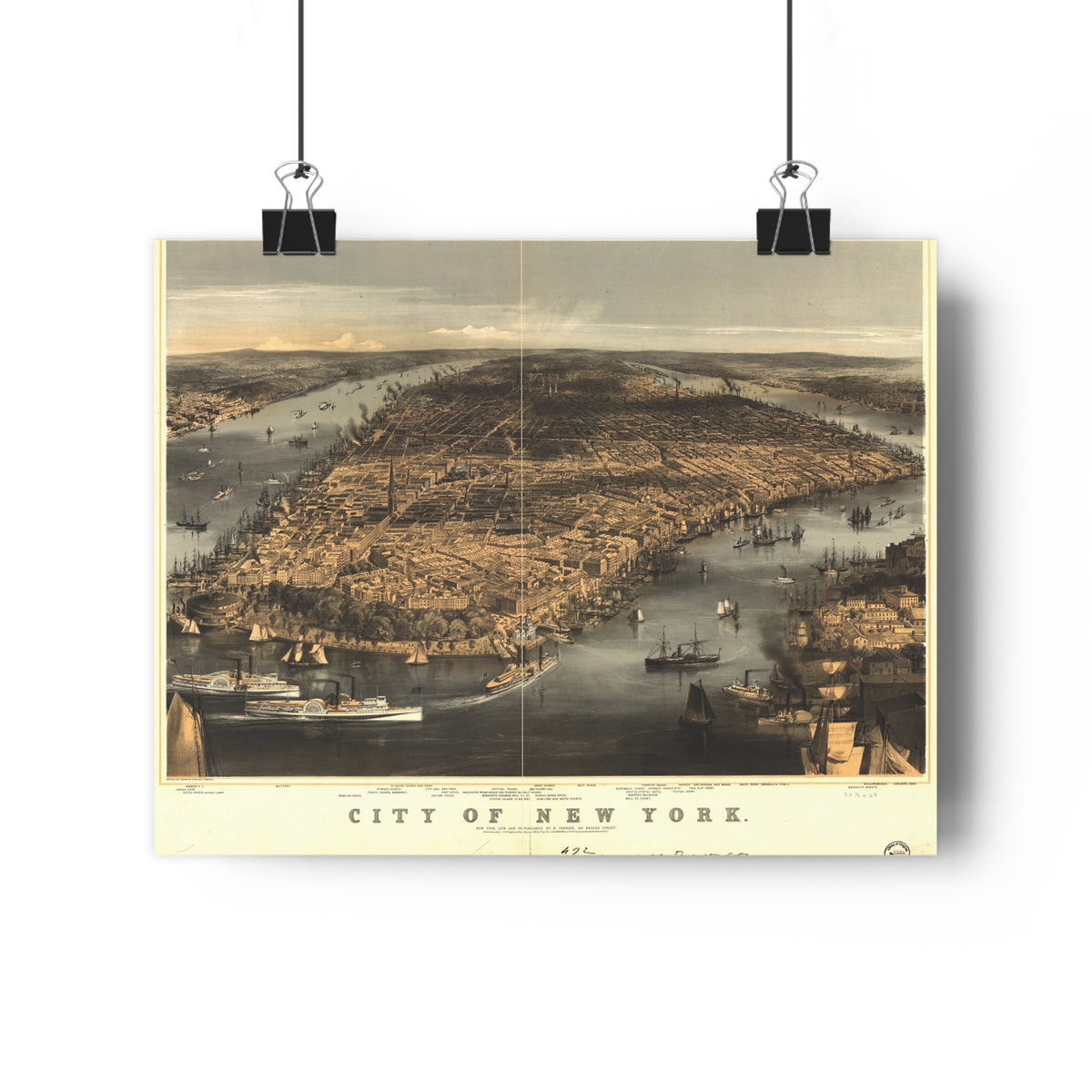 New York, New York 1856 — Bird's-Eye View Map Print