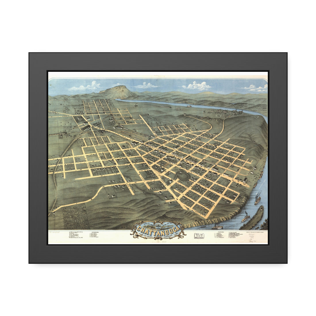 Chattanooga, Tennessee 1871 — Framed Bird's-Eye View Map