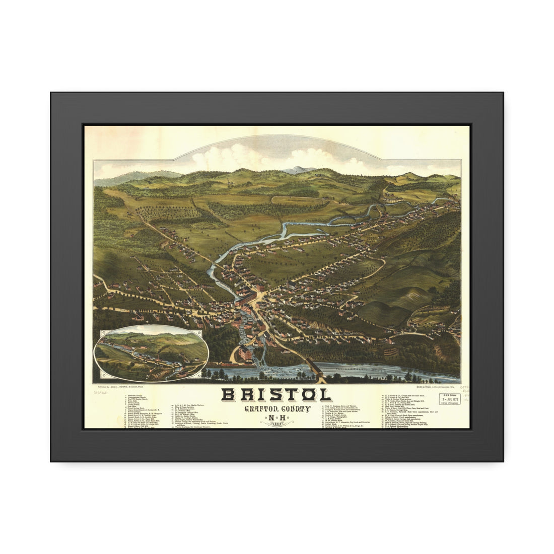 Bristol, New Hampshire 1884 — Framed Bird's-Eye View Map