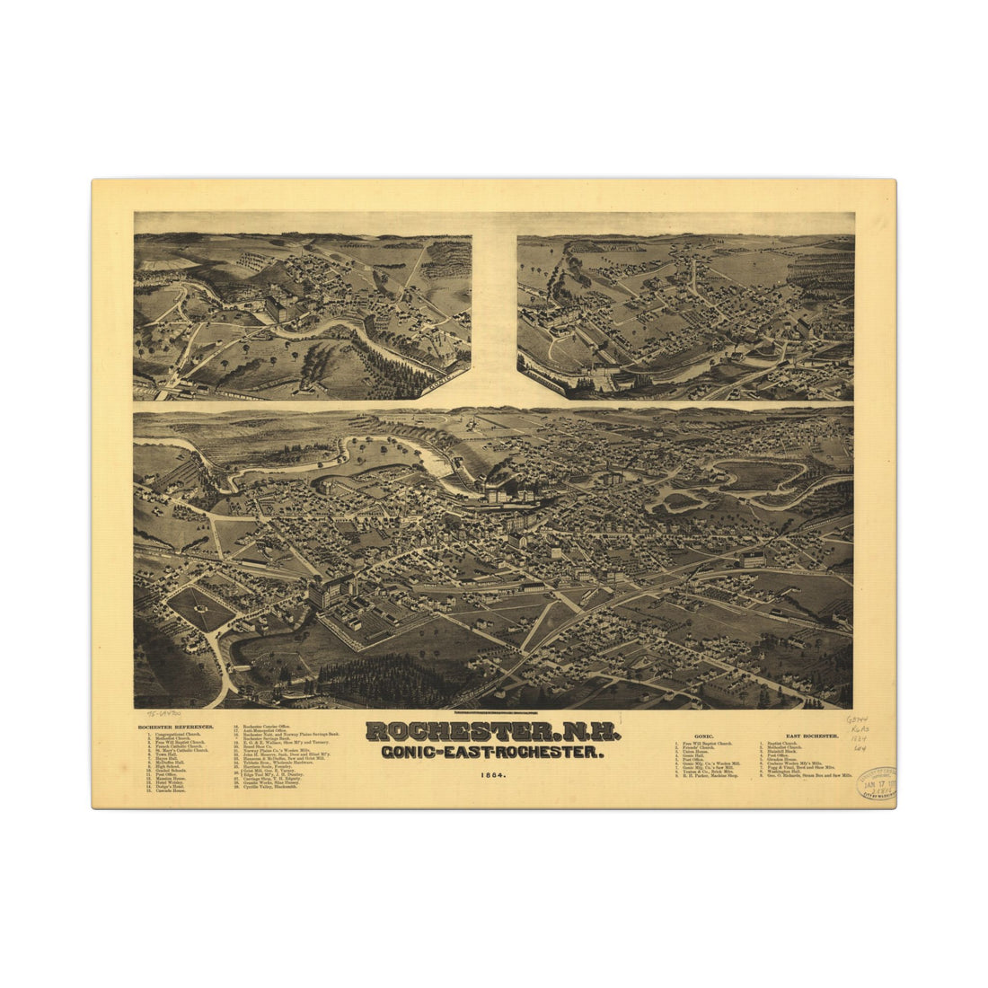 Rochester, New Hampshire 1884 — Bird's-Eye View Map on Canvas