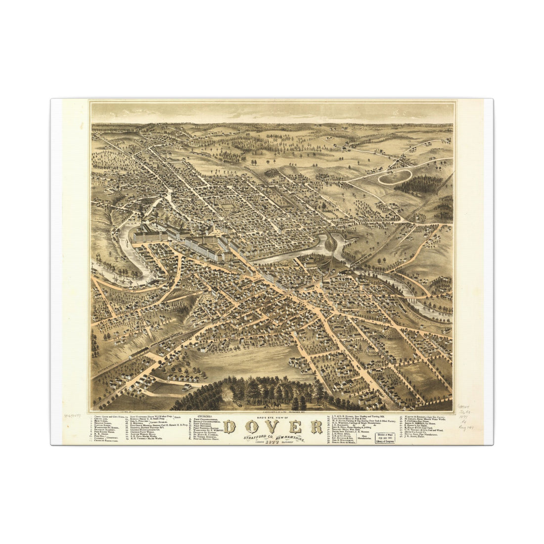 Dover, New Hampshire 1877 — Bird's-Eye View Map on Canvas