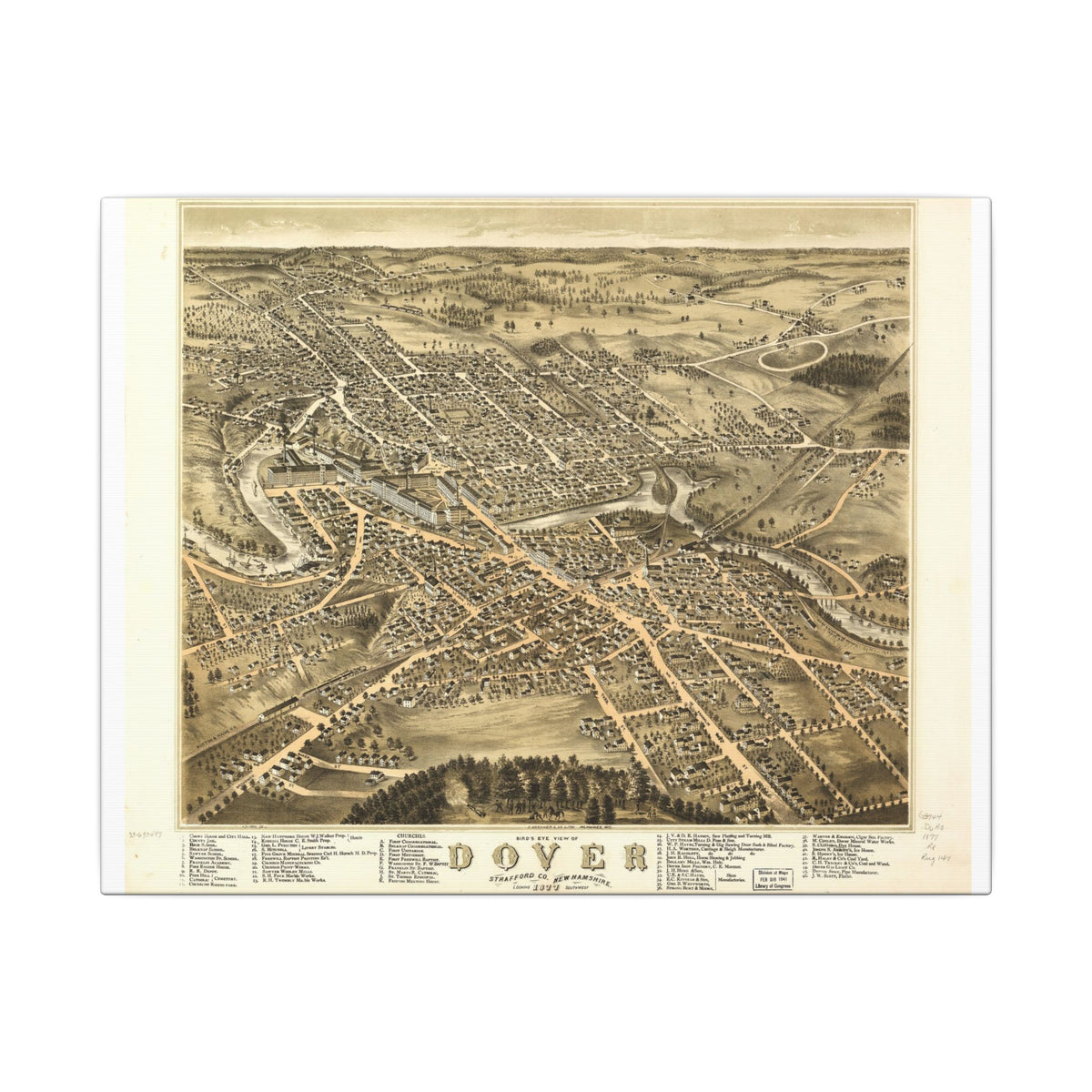 Dover, New Hampshire 1877 — Bird's-Eye View Map on Canvas