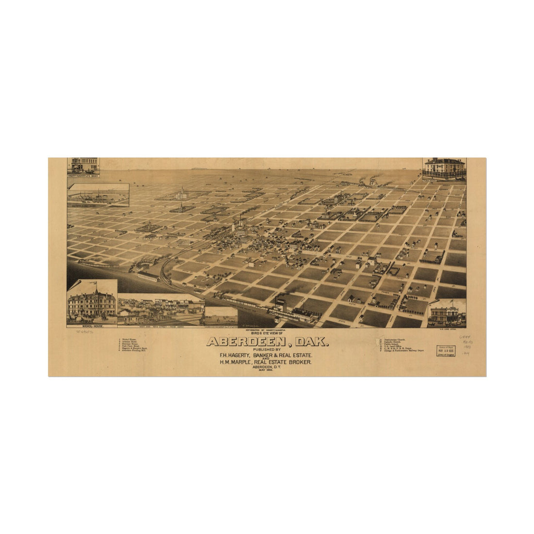 Aberdeen, South Dakota 1883 — Bird's-Eye View Map Print