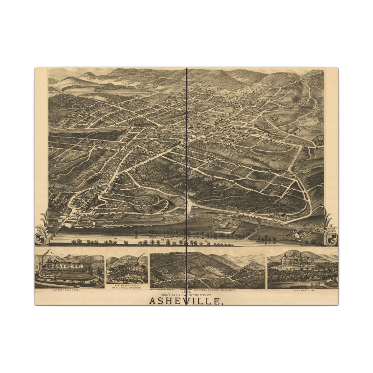 Asheville, North Carolina 1891 — Bird's-Eye View Map on Canvas
