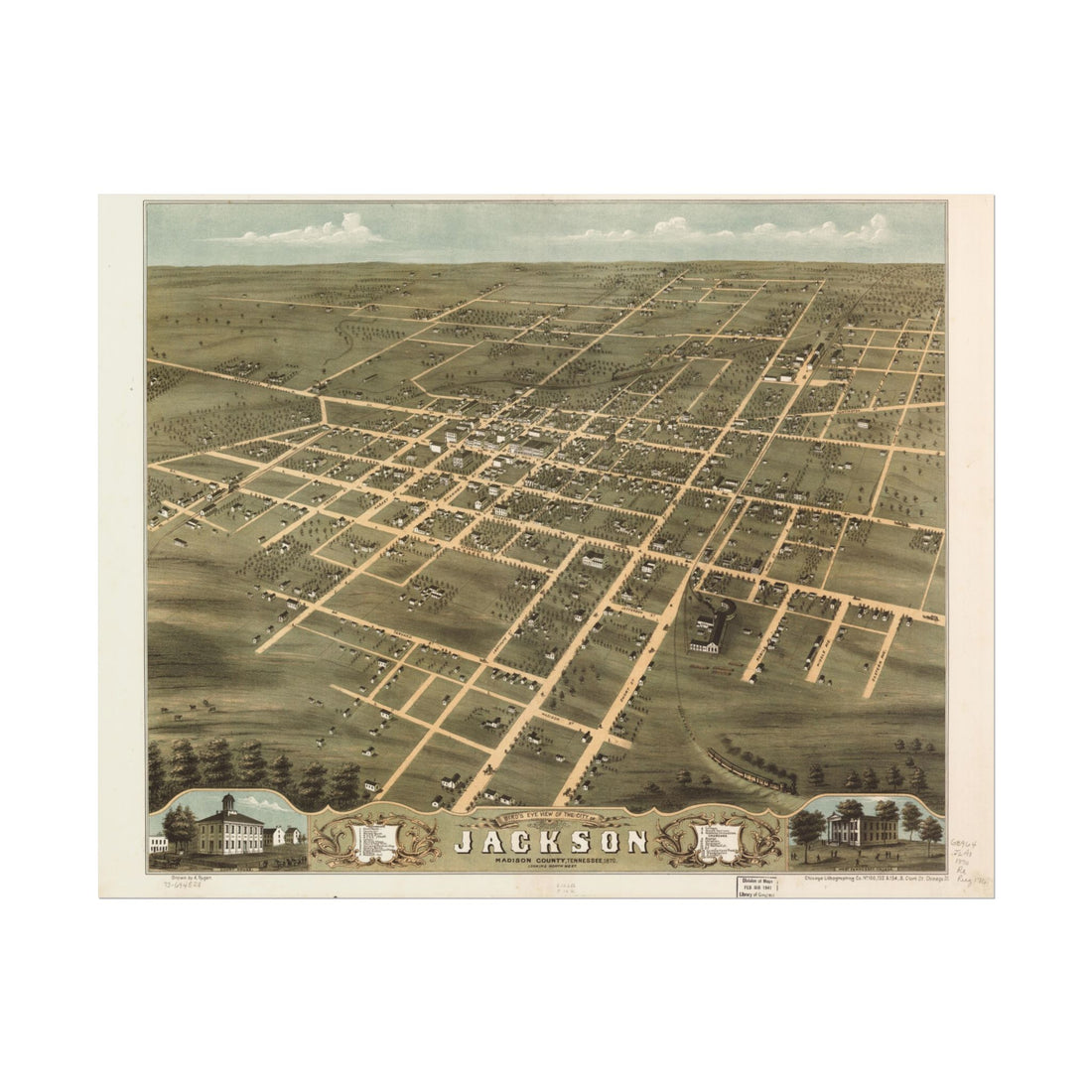 Jackson, Tennessee 1870 — Bird's-Eye View Map Print