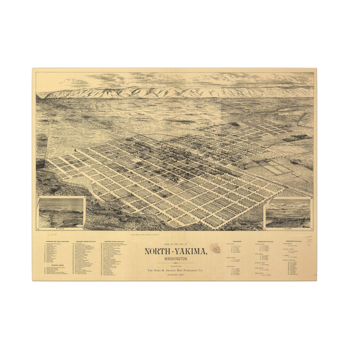 Yakima, Washington 1889 — Bird's-Eye View Map on Canvas