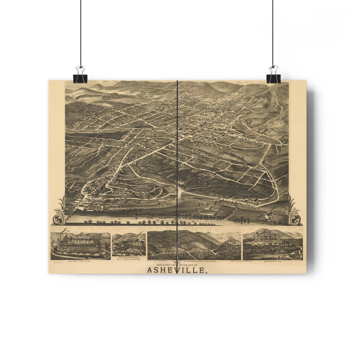 Asheville, North Carolina 1891 — Bird's-Eye View Map Print
