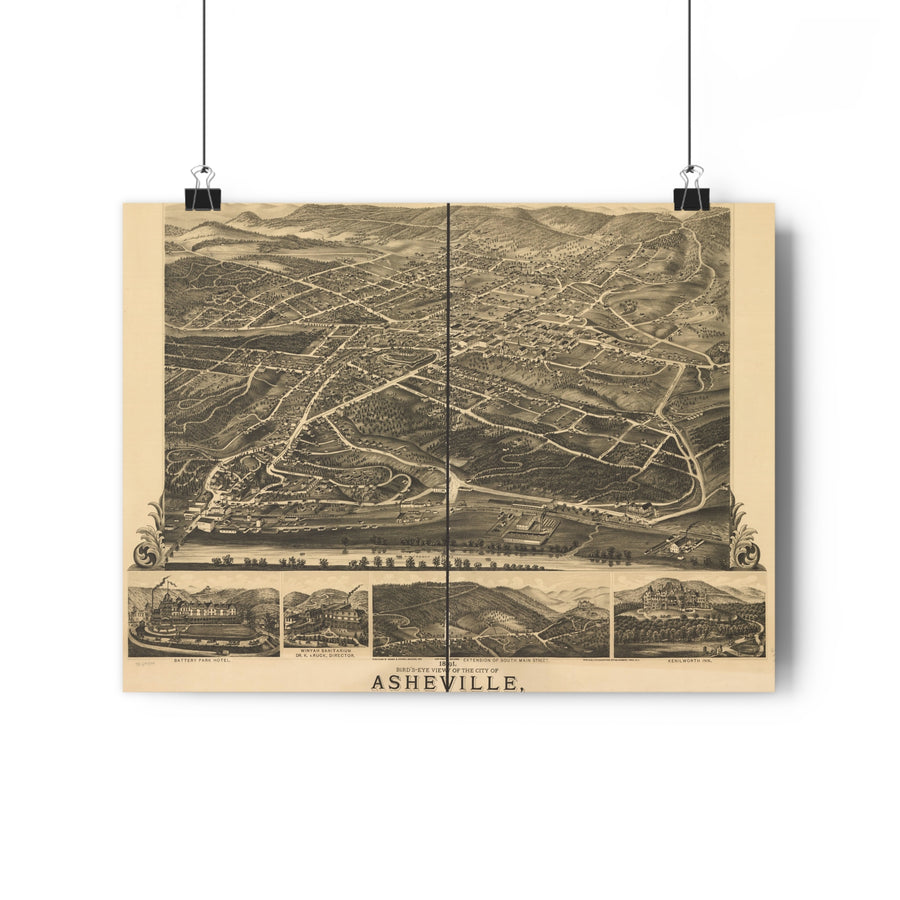 Asheville, North Carolina 1891 — Bird's-Eye View Map Print